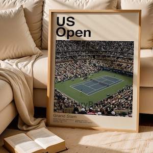 Pôster do US Open, Impressão do Grand Slam de Tênis, Flushing Meadows, Minimalista, Impressão Moderna de Meados do Século, Presente para Fãs de Tênis, Pôster de Esportes para Quarto