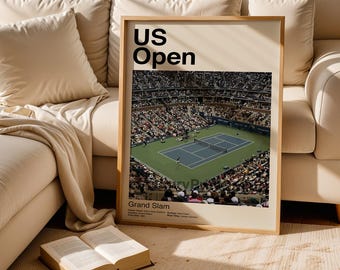 US Open Poster, Tennis Grand Slam Print, Flushing Meadows, Minimalist, Mid-Century Modern Print, Tennis Fan Gift, Bedroom Sports Poster