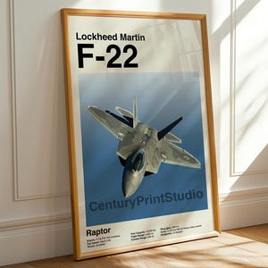F-22 Poster, lockeed & Martin, Kampfjet Minimalistisch, Mid-Century Modern Print, Wandkunst, Flugzeug Poster, Militär, Wanddeko