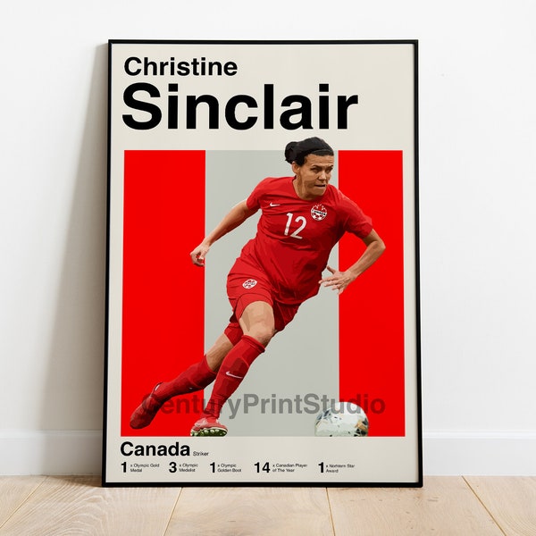 Christine Sinclair Poster, 16 x 24 Canada Football Soccer Minimalist, Mid-Century Modern Print, Wall Art  -DIGITAL DOWNLOAD-