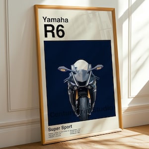 Pôster Yamaha R6, Arte de Parede de Motocicleta Esportiva, Decoração Moderna de Corrida, Presente para Fãs de Motocicleta, Impressão Minimalista Yamaha, Arte de Pista, Decoração de Automobilismo