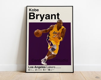 Kobe Bryant Inspired Poster, 16 x 24 Los Angeles Lakers Basketball Minimalist, Mid-Century Modern Print, NBA Wall Art  -DIGITAL DOWNLOAD-