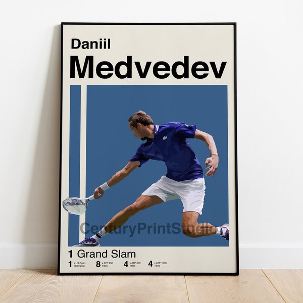 Daniil Medvedev Poster, 16 x 24 Tennis Minimalist, Mid-Century Modern Print, Wall Art  -DIGITAL DOWNLOAD-