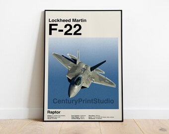F-22 Poster, 16 x 24 lockeed & Martin, Fighter Jet Minimalist, Mid-Century Modern Print, Wall Art  -DIGITAL DOWNLOAD-