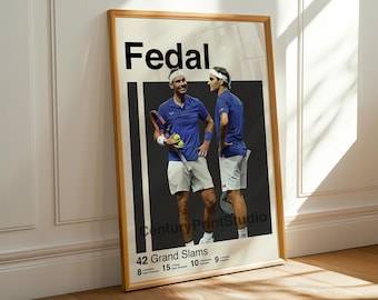 Nadal Federer Tennis Poster, Mid-Century Modern Sport Art