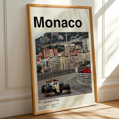 Monaco Grand Prix Poster | F1 Race Track Print, Formula 1 Motorsport Wall Art