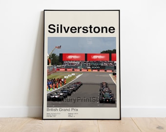 Silverstone F1 Poster: Mid-Century Modern Formula 1 Print (Digital Download)