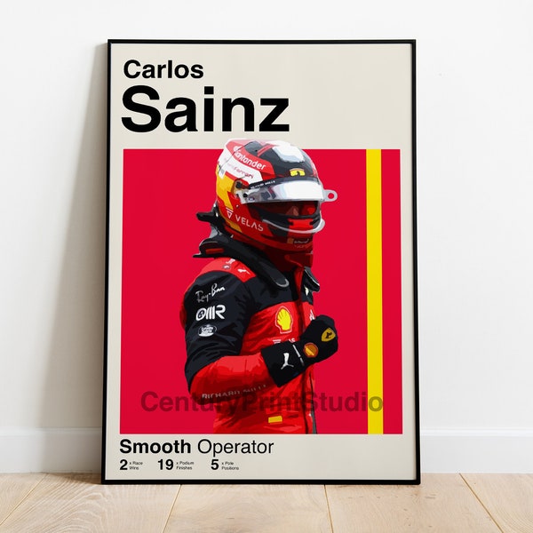 Carlos Sainz F1 Poster, 16 x 24 Ferrari print, Formula 1 poster, Minimalist art, F1 art, Sports Poster, wall decor  -DIGITAL DOWNLOAD-