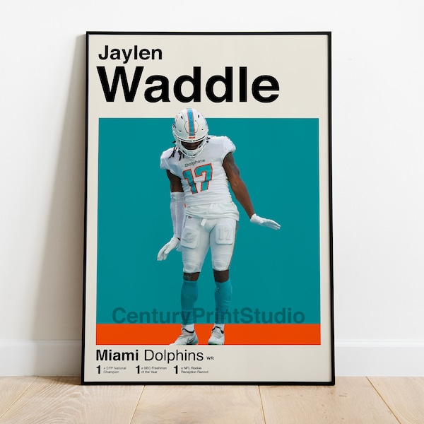 Jaylen Waddle Poster, 16 x 24 Cincinnati Bengals Fußball Minimalist, Mid-Century Modern Print, NFL Wandkunst -DIGITAL DOWNLOAD-
