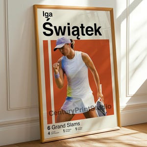 Iga Świątek Tennis Poster, Mid-Century Modern Sports Art