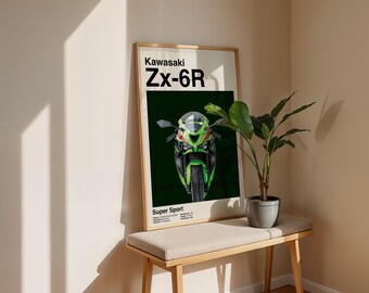 art poster2個(フレーム付き) Kawasaki ZX6R Poster, Sportbike Wall Art, Racing Motorcycle
