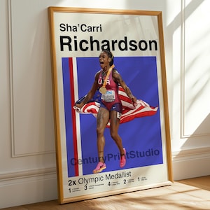 Poster di Sha'Carri Richardson, stampa minimalista di atletica leggera degli Stati Uniti, stampa olimpica, stampa moderna di metà secolo, arte murale, stampa sportiva per camera da letto