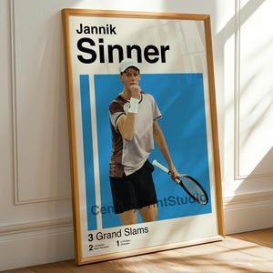 Póster de Jannik Sinner, arte mural de tenis, decoración de tenis italiana, regalo para aficionados al tenis, impresión moderna de atleta, arte deportivo minimalista, decoración deportiva