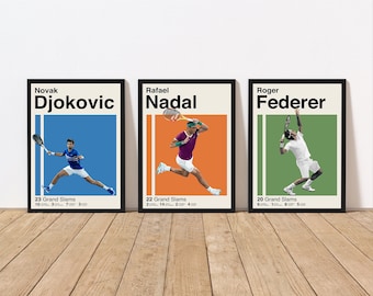 Nadal Federer Djokovic Poster Bundle, 16 x 24 Tennis Minimalist, Mid-Century Modern Print, Wall Art -DIGITAL DOWNLOAD-