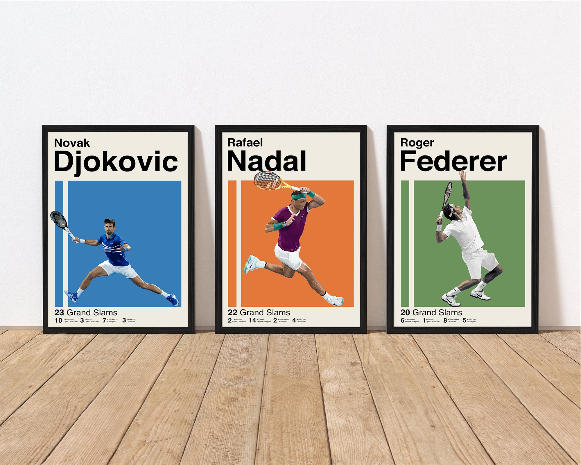 Kit 4 Quadros Torneios de Tênis Grand Slam Federer Nadal A4
