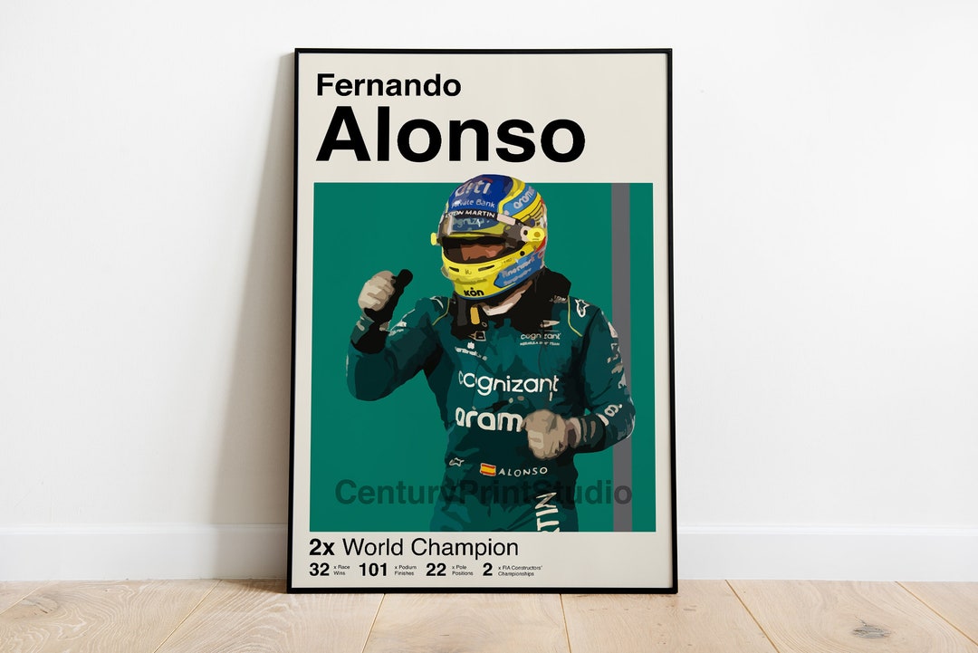 Fernando Alonso Inspired Poster, 16 X 24 Aston Martin Formula 1 Minimalist,  Mid-century Modern Print, Wall Art DIGITAL DOWNLOAD 
