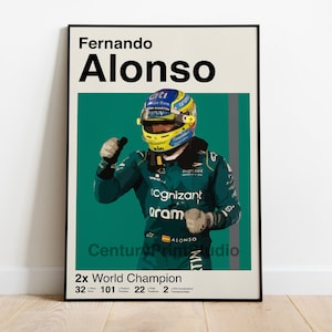 Fernando Alonso F1 Poster, Aston Martin print, Formula 1 poster, Minimalist art, F1 Fan Gift, Sports Poster, decor, Motorsport Poster