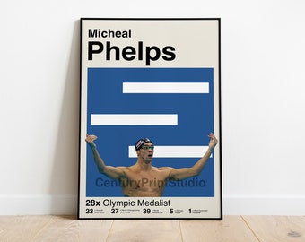 Michael Phelps Poster, 16 x 24 Swimming Minimalist, Mid-Century Modern Print, Wall Art  -DIGITAL DOWNLOAD-