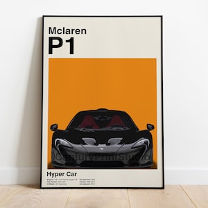 Mclaren P1 Poster, Auto minimalistisch, Mid-Century Modern Print, Wandkunst, Motorsport Kunstwerk