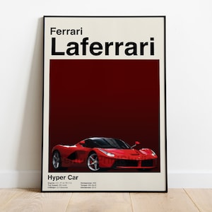 Pôster Ferrari LaFerrari, Super Carro Minimalista, Decoração de Interiores de Automobilismo, Presente para Ele, Impressão Moderna de Meio do Século, Arte de Parede