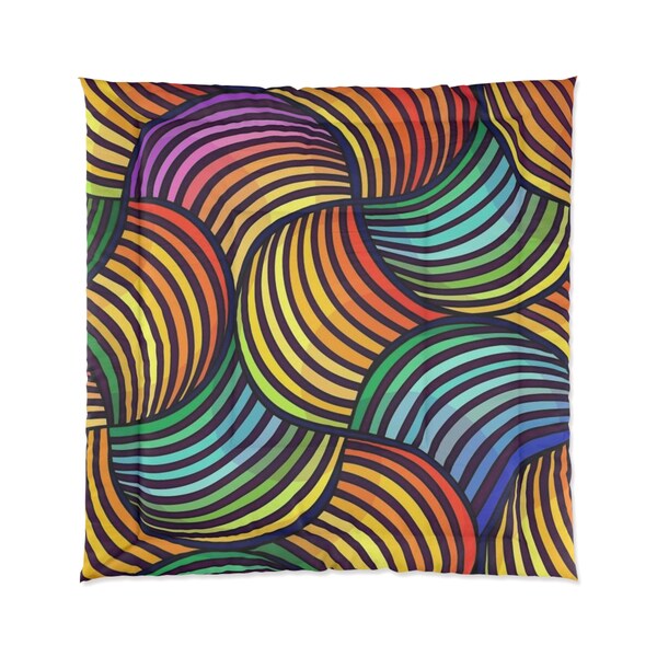 Crazy Curvy Colors Comforter, 68 X 88 Comforter, 68 X 92 Comforter, 88 X 88 Comforter, 104 X88 Comforter, Rainbow Colors Comforter