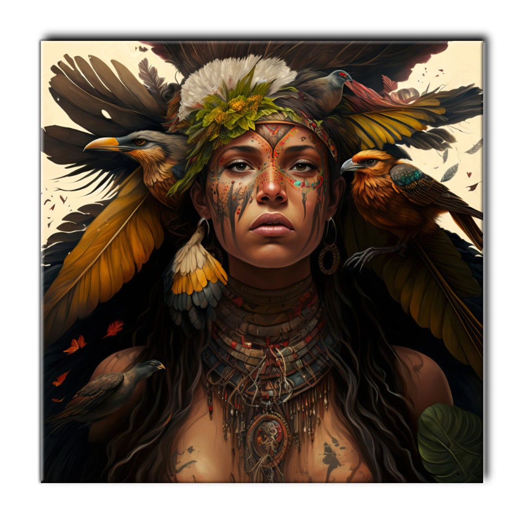 Woman Face Art, Abstract Art, Indian Girl, Tribe Wall Art, AI Generated