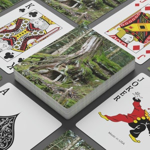 Cartas de pôquer: Mossy Stump by River, Bottom Side - Sunny Side, cartas de jogar, Black Jack, Gin Rummy, Solitaire, Cribbage, Spades, Hearts