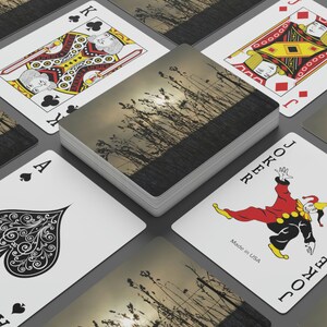 Cartes de poker : Brouillard givrant, Glace givrée sur les plantes le long de la route, Cartes à jouer, Cartes de jeu