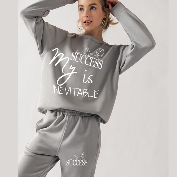 Grey Light Weight Sweatsuit Set for Women Loungewear Set 2 Pc Women Jogger Set Comfy Casual Look Motivational Etsy