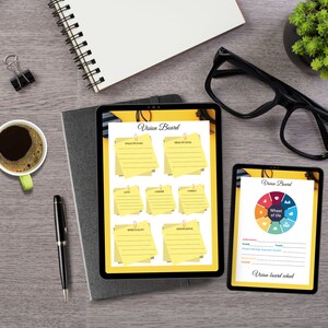 Yellow Vision Board Log, Vision board printsble, Law of attraction, Vision board kit, vision check, 2023 planner, instant download, digital