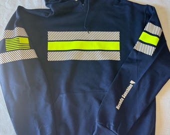 Miner&#39;s Personalized PPE Safety Reflective Navy Hoodie Reflective Striping Hi-Vis Yellow Vinyl