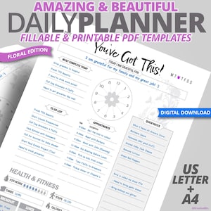 Productivity Planner, Digital Planner, Beautiful Floral Daily Planner, Time Management Planner, Fillable Printable, Planner Template