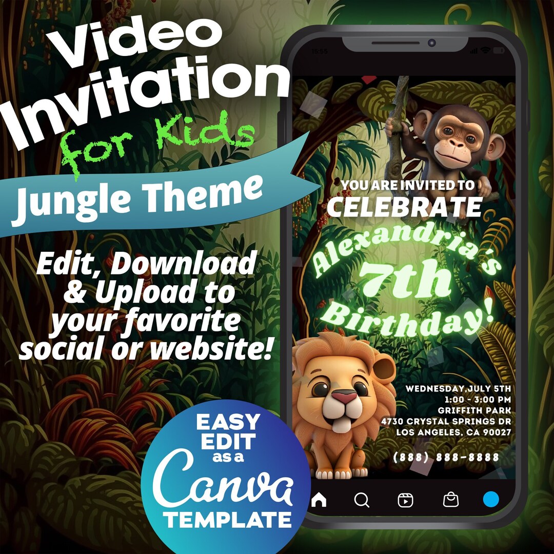 Animal Video Invitation, Video Invitation, Editable Birthday Invitation ...