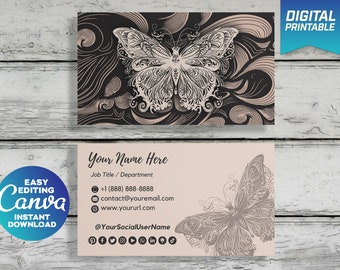 Designer Business Card | Beige Business Card | DIY Business Card | Butterfly Design | Editable Business Card Template | Info Card | S02A