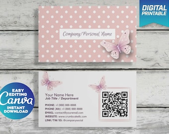 Beauty Business Card | Pink Business Card | DIY Business Card | Polka Dot Business Card | Editable Business Card Template | S01A