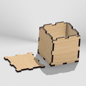 70 mm x 70 mm (4 mm de bois) Boîte cube basique - Découpe laser - Téléchargement numérique