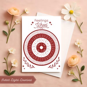 Feeling Wheel Poster, Emotion Wheel Print, Mental Health Tools, Mental Health Poster, Emotional wheel, Minimalist Cute Design, DIGITAL FILES