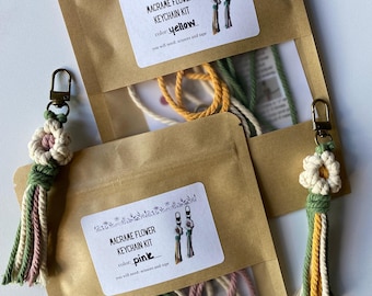 Macrame Flower Keychain Kit, Daisy String Project, Beginner Adult DIY, Easy Hobby for Adults, Group Craft Idea