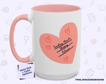 Taza para maestros "Enseñando Corazones Forjando Futuros", Bloc de notas con forma de corazón, Regalo de agradecimiento para maestros, Bonita taza de café para maestros, Regalo para la vuelta al cole.