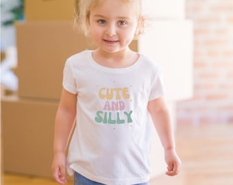 Toddler Shirt &#39;Cute and Silly&#39; White Tee, Toddler Gifts, Kids T-Shirt, Niece Gift From Aunt, Girl Mom, Child&#39;s Birthday Present, Girl Gifts