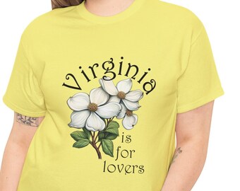 Virginia is for Lovers Unisex Heavy Cotton Tee - Show Your Southern Pride with Flowering Dogwood t-shirt | Southern pride, US, VA, UVA, Tech