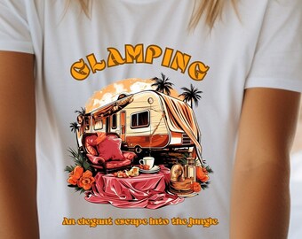 Glamping - An elegant escape into the jungle - Unisex Cotton Tshirt | Funny Camp Sayings Shirt, Camp Lover Shirt, Camp Life Tee,  glampe usa