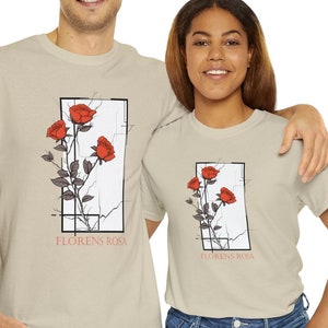 Blooming Rose / Florens Rosa - Unisex Heavy Cotton Tee - artistic graphic red rose, Latin graphic design, floral print shirt