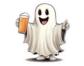私はただブーのためにここにいるだけです - キスカットビニールデカール | ビールジョッキを持ったかわいい幽霊