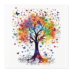 Unique Artistic Rendering of Blooming Life - Rainbow Butterfly Tree Sticker | water and scratch-resistant, swirling butterflies vortexes
