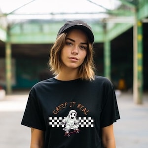 Creep it real, Cute, Unisex Heavy Cotton Tee, the dead still shred, skate or die, hoodie for the hood, board hoard, skeleton, trick or treat