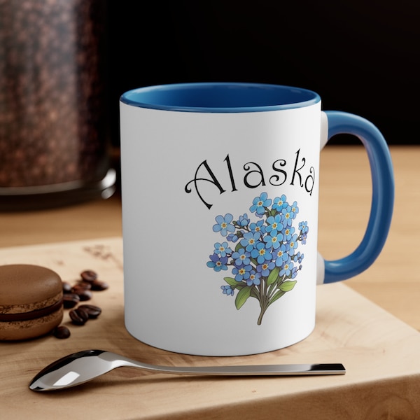 Alaska state flower, Forget Me Not - Coffee Mug, 11oz | Show your AK pride; this cup is great for coffee, tea, soup, or hot chocolate, USA