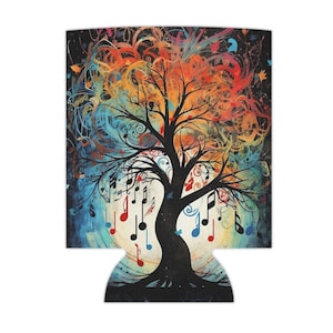 Rainbow tree w/ musical notes - Can Cooler | summer, cook out, koozie, foamy, cold, drink, brew, white claw, labor day, party, craft beer