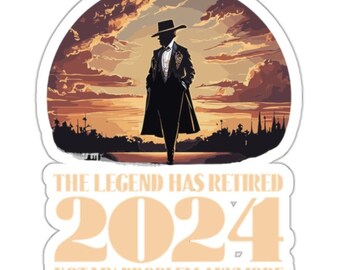 De legende gaat met pensioen. 2024 is niet meer mijn probleem - gestanste sticker | uniek ontwerp op maat van een klein bedrijf dat eigendom is van een vrouw