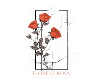 Exuberancia de Rosas - Calcomanías de vinilo troqueladas con motivos florales para un toque de elegancia (Florens Rosa) / rosa roja artística, diseño gráfico latino
